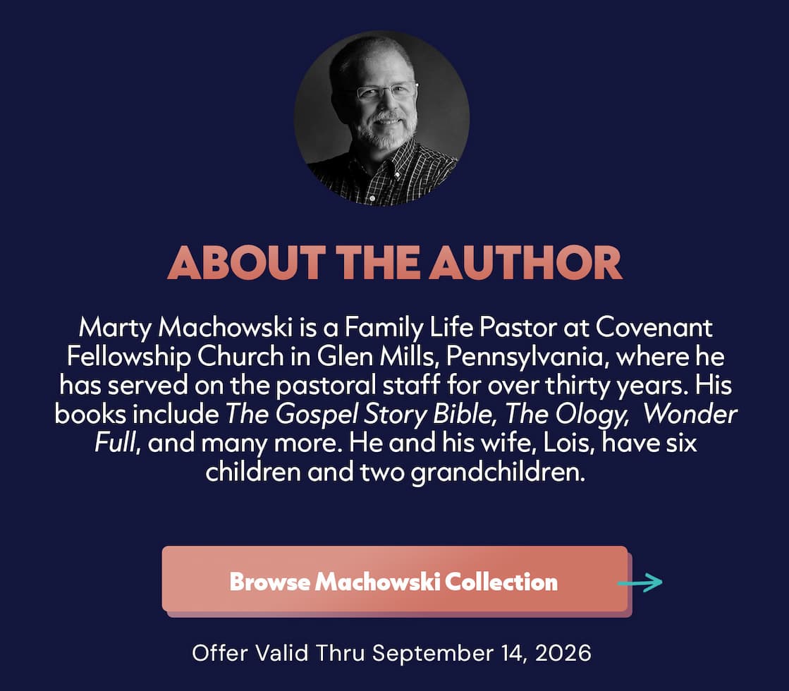 The Redemption Tales series by best-selling children's author Marty Machowski offers a creative presentation of the gospel message by inviting middle-grade readers (ages 8-12) to join the fictional animals who could have witnessed the biggest events of the Bible throughout the Old and New Testaments.  Each book in this four-volume set includes seven stories for a total of twenty-eight retellings from Genesis to Revelation. This set includes The Shadow and the Promise (Book 1), The Prophecy and the Hope (Book 2), The Light and the Life (Book 3), and The Death and the Victory (Book 4).  Each chapter includes Bible study questions that help kids engage with the "truth behind the tales," while offering a fresh perspective on God's overarching story of redemption throughout Scripture. Accompanied by illustrations from Blair Files, the series invites readers to see familiar biblical events in a new and imaginative way.