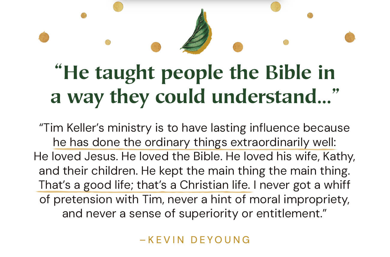 A Topic-by-Topic Look at Tim Keller's Best Teaching on Christian Living Pastor and author Timothy Keller (1950-2023) built a lasting legacy in Christian ministry, planting Redeemer Presbyterian Church and cofounding the Gospel Coalition. With sharp biblical insight that has shaped countless church leaders, along with counsel on the Christian life that has stirred and strengthened audiences worldwide, Keller's teaching promises to influence generations to come. Synthesizing Keller's work topic by topic, each chapter of this book highlights a key aspect of the Christian life--covering his views on prayer, suffering, friendship, vocation, intimacy with God, and more. Written by pastor Matt Smethurst, Tim Keller on the Christian Life draws from Keller's nearly 50 years of sermons, conference messages, and books to share practical theological insight that will galvanize leaders and laypeople alike. A Look Back at Tim Keller's Prolific Ministry: Draws from four decades of sermons and 30-plus books, as well as dozens of conference messages and published interviews Explores Key Theological Topics: Features Keller's insightful instruction on idolatry, grace, justice, prayer, suffering, and more Accessible: Channels Keller's clear, compelling communication style Great Gift and Study Resource: Valuable for Christian leaders who hope to learn from Keller's methods, as well as laypeople who want biblical help for everyday life