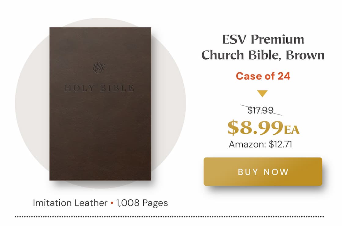 Churches want every person who walks through their doors to encounter God’s Word—but providing quality Bibles for worship services and outreach can quickly become expensive.  The ESV Church Bible offers a simple solution. Designed specifically for congregational use, it combines a durable cover with an affordable price, making it easy for churches to keep Bibles in the pews, welcome visitors with a thoughtful gift, or distribute Scripture widely in their community.  Equip your church with reliable, readable copies of God’s Word so that every service, every guest, and every ministry moment points people back to the Bible.