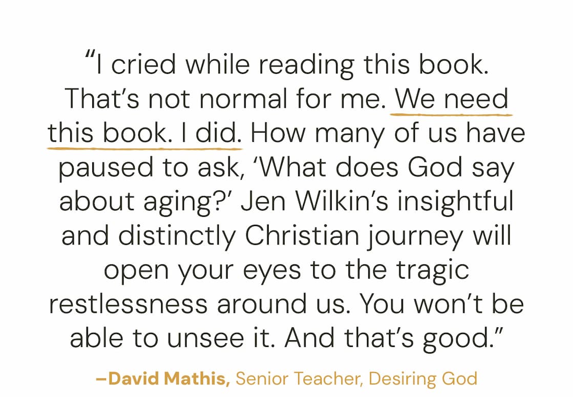 From anti-aging supplements to retirement plans, our culture treats growing older as something to delay, disguise, or dread. Scripture tells a different story. In this thoughtful meditation, Jen Wilkin invites readers to see aging not as a slow march toward irrelevance but as part of God's wise and gracious design. With biblical insight and profound encouragement, she explores how every season of life offers new opportunities to grow in wisdom, serve others, and reflect the image of Christ.