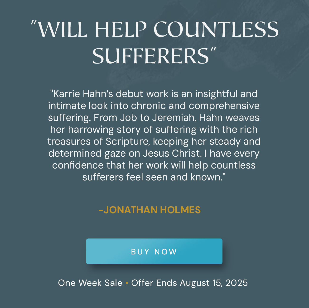 How do Christians endure suffering that upends every aspect of life—perhaps permanently? Comprehensive and chronic suffering can assault our faith, strain our relationships, and leave others in the church unsure how to help. A shaky theology of suffering—others’ or our own—only compounds our hurt. In this honest, direct, and compassionate guide, Karrie Hahn tackles the hard questions: What does affliction reveal about who God is and how he relates to us? How can we move forward when we are devastated by pain? She helps sufferers keep walking by faith—and equips other believers to walk with them for the long haul.