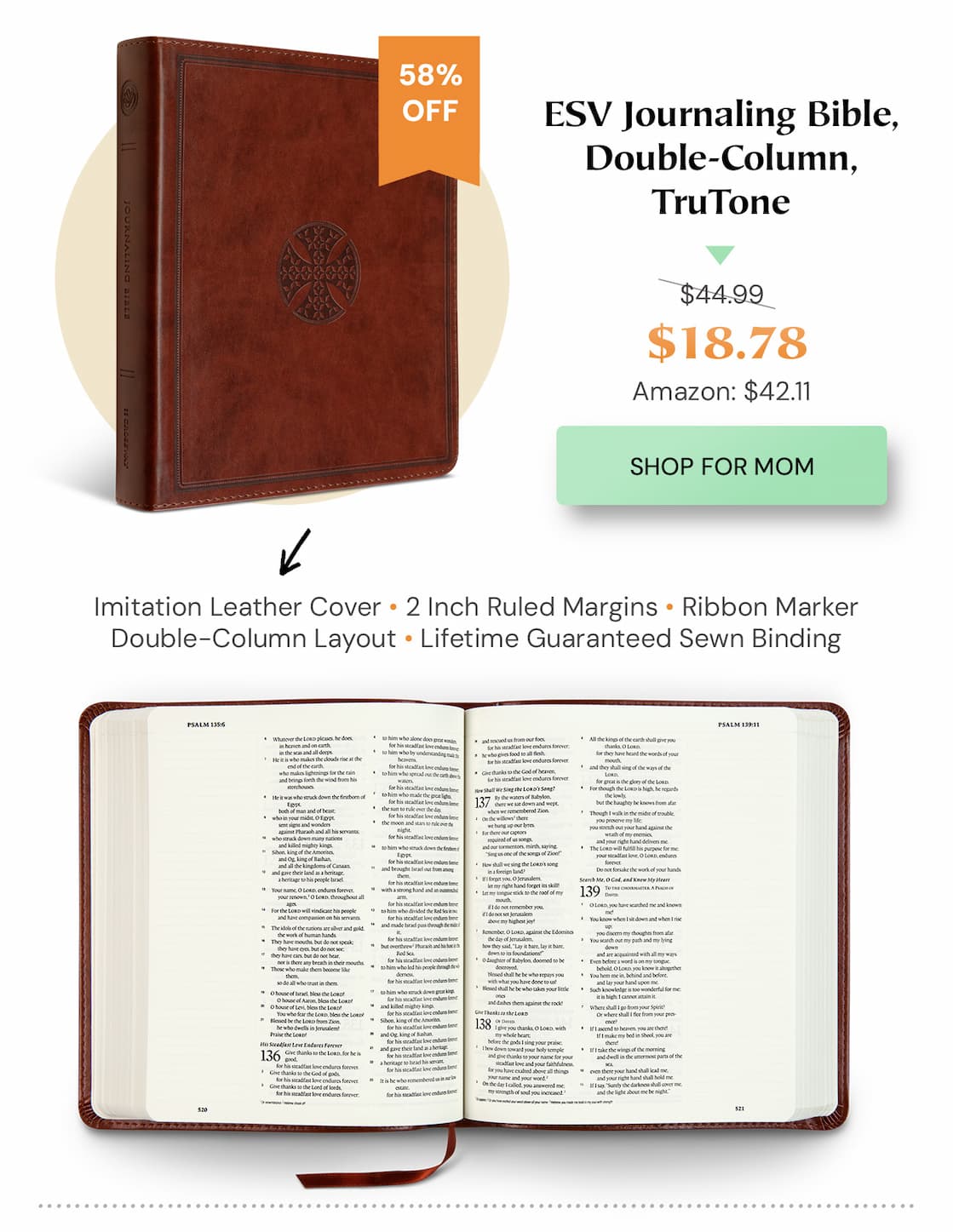 The ESV Women's Study Bible was designed to help women in all seasons of life pursue a deeper, transformational understanding of Scripture.  Drawing on content adapted from the best-selling ESV Study Bible and the ESV Women's Devotional Bible, this study Bible was created for women who are serious about God's Word, want to learn more about what the Bible teaches, and want to apply Scripture's life-changing truth to everyday life. The ESV Women's Study Bible features over 523,000 words of study content, along with over 350 reflections connecting Scripture to life, book introductions and timelines, character sketches of key figures, detailed maps and illustrations, articles on important theological topics, and elegant artwork from artist Dana Tanamachi interspersed throughout. Contributors include best-selling authors like Jen Wilkin, Lauren Chandler, Ann Voskamp, Trillia Newbell, Kristyn Getty, and more.