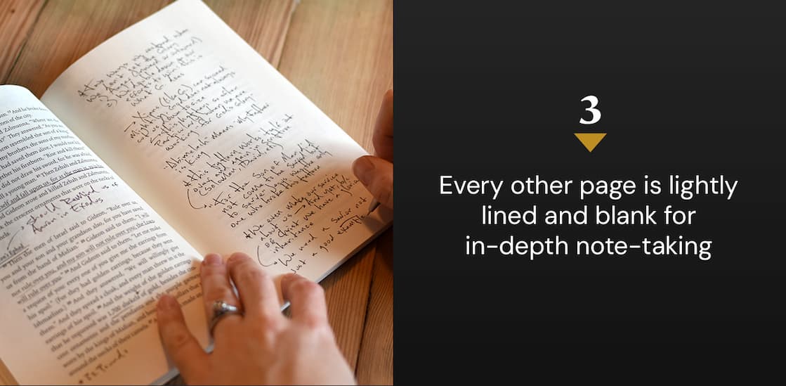 Capture and preserve your personal study notes with the ESV Scripture Journals. Each of the 45 volumes contains the complete ESV text with wide, lined margins and blank pages for notes, prayers, and reflections. Printed on premium paper and available in a variety of beautifully designed editions, these journals are perfect for recording sermon insights, memorization work, or a lifetime of study. Over time, your set will become a personalized, verse-by-verse commentary to deepen your love for and understanding of God’s Word.