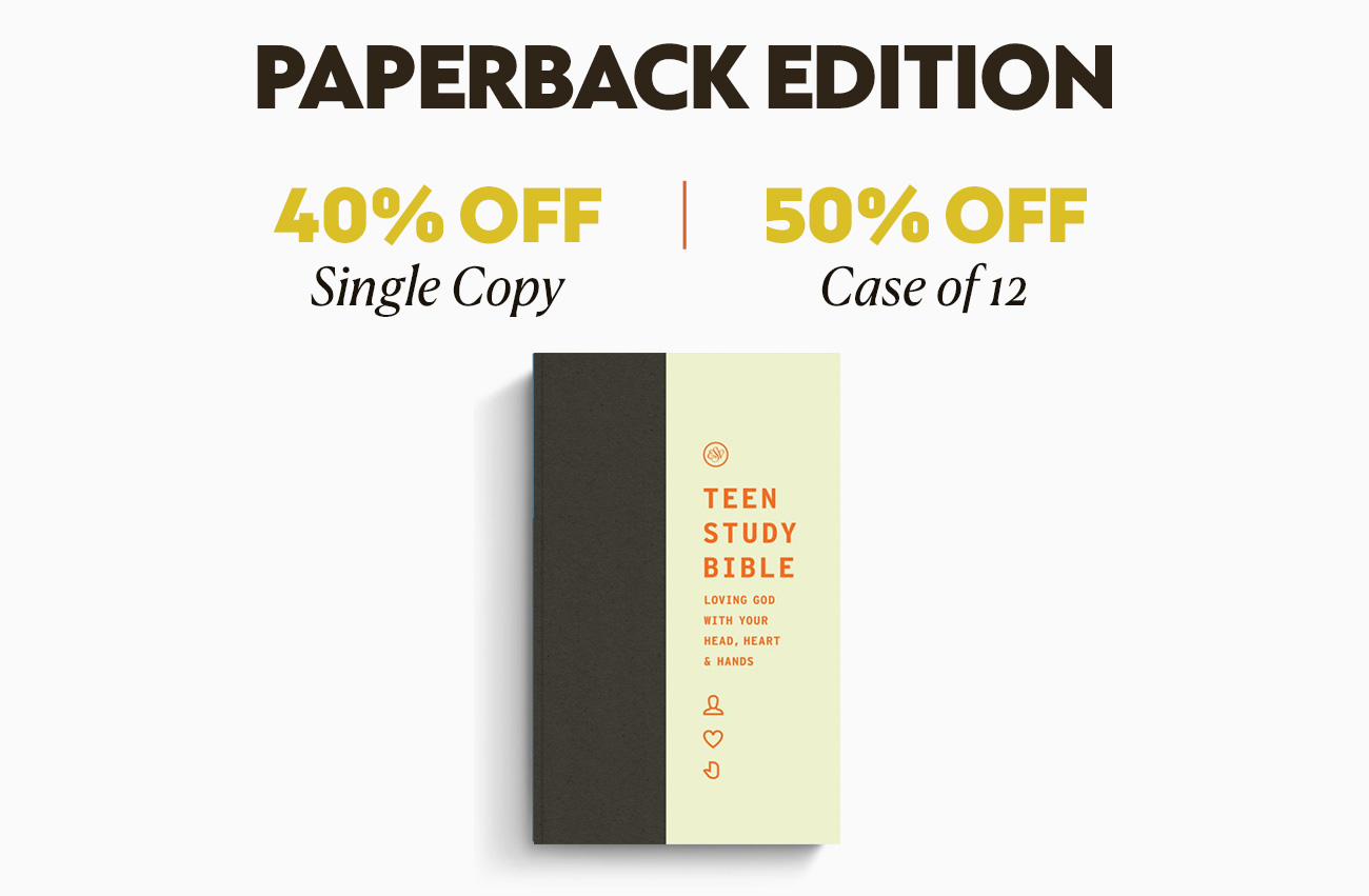 Robust Study Bible for Teens with 12,000 Study Notes, Devotionals from Jon Nielson, and More  Our world today pushes an endless number of distractions and temptations, which is why having faithful and accessible biblical resources for teens is more important than ever.   Edited by pastor Jon Nielson, the ESV Teen Study Bible features numerous study and resource materials—including 12,000 accessible study notes adapted from the ESV Concise Study Bible, 365 devotions adapted from God's Great Story by Jon Nielson, and 200 sidebars defining key doctrines and helping teens apply Scripture to their own lives. It also has full-page introductions for each biblical book, more than 150 maps and illustrations, an extensive glossary and concordance, and over a dozen topical articles. These features help facilitate deep engagement with the Scriptures, impacting the minds, hearts, and lives of teen followers of Christ.