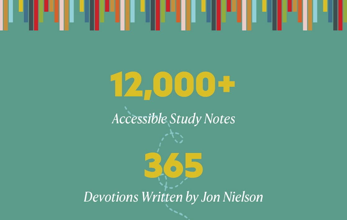 Robust Study Bible for Teens with 12,000 Study Notes, Devotionals from Jon Nielson, and More  Our world today pushes an endless number of distractions and temptations, which is why having faithful and accessible biblical resources for teens is more important than ever.   Edited by pastor Jon Nielson, the ESV Teen Study Bible features numerous study and resource materials—including 12,000 accessible study notes adapted from the ESV Concise Study Bible, 365 devotions adapted from God's Great Story by Jon Nielson, and 200 sidebars defining key doctrines and helping teens apply Scripture to their own lives. It also has full-page introductions for each biblical book, more than 150 maps and illustrations, an extensive glossary and concordance, and over a dozen topical articles. These features help facilitate deep engagement with the Scriptures, impacting the minds, hearts, and lives of teen followers of Christ.