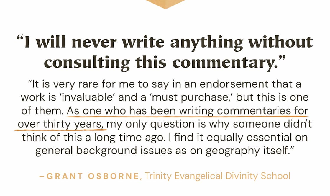 Geography is a central concern throughout Scripture, but the full significance of the geographical context is easily overlooked without a familiarity with the places, the relative distances, and the ancient setting. The Lexham Geographic Commentaries will not only place you in the sandals of the ancient writers of Scripture, but they will explain the significance of the geographic details in the biblical text for your life today.