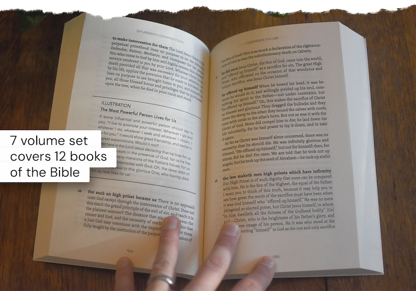 These Spurgeon Commentaries collect Charles Spurgeon's thoughts on in a commentary format, along with sermon illustrations and applications. Illustrations are indexed by theme, enabling you to quickly find a fitting observation, whether you're searching by topic or verse. Updated language brings greater clarity to the teachings of Spurgeon, allowing you to better understand and apply his rich insights.