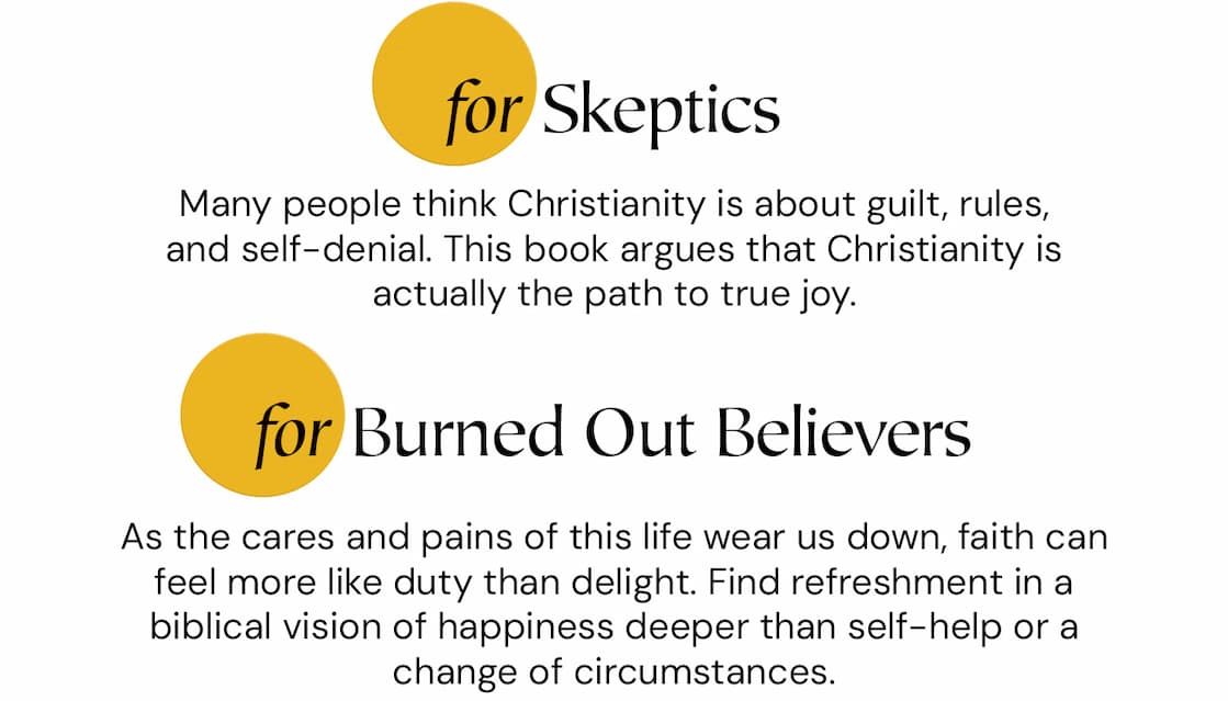 A Comprehensive Study of Happiness for the Everyday Believer  Happiness is a constant pursuit. Our bookshelves can testify. They overflow with self-help resources from a variety of perspectives, each insisting it holds the secret to this deeply human desire. Secular options offer psychological insights but fail to recognize that true satisfaction is only found in Christ, while Christian resources may offer pastoral theology but can lack practical, science-backed guidance for the everyday believer.  Andrew Wilson uniquely weaves biblical, theological, philosophical, psychological, and sociological methods to answer 6 major questions about human flourishing in our broken world. Drawing on the greatest thinkers across Scripture and science, readers get a guide that is theologically clear, intellectually robust, and practically helpful. It dismantles myths common in our culture and our churches and explores the deepest desires of both our hearts and our happy God--for us to find joy in him!