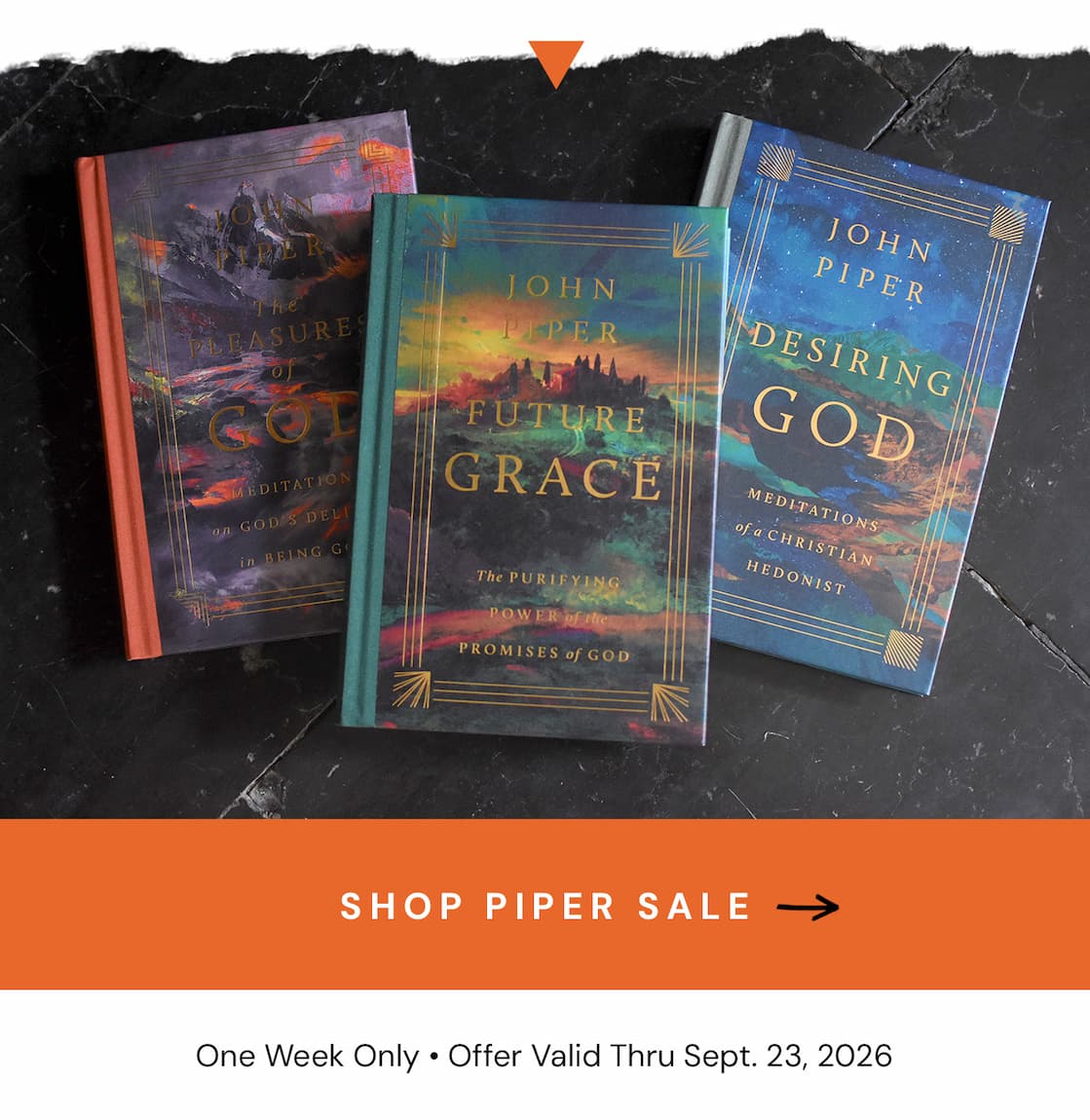 Finding Lasting Joy in God and His Promises  Explore John Piper’s vision for a Christian life shaped by deep satisfaction in God with three of his most influential works. Desiring God presents the foundations of Christian Hedonism, The Pleasures of God explores what brings delight to God himself, and Future Grace shows how trusting God’s promises for the future transforms the way Christians live today.  Together, these revised editions offer a rich, Scripture-centered vision of God’s glory and the believer’s joy, helping readers fight sin, grow in faith, and find lasting satisfaction in Christ.