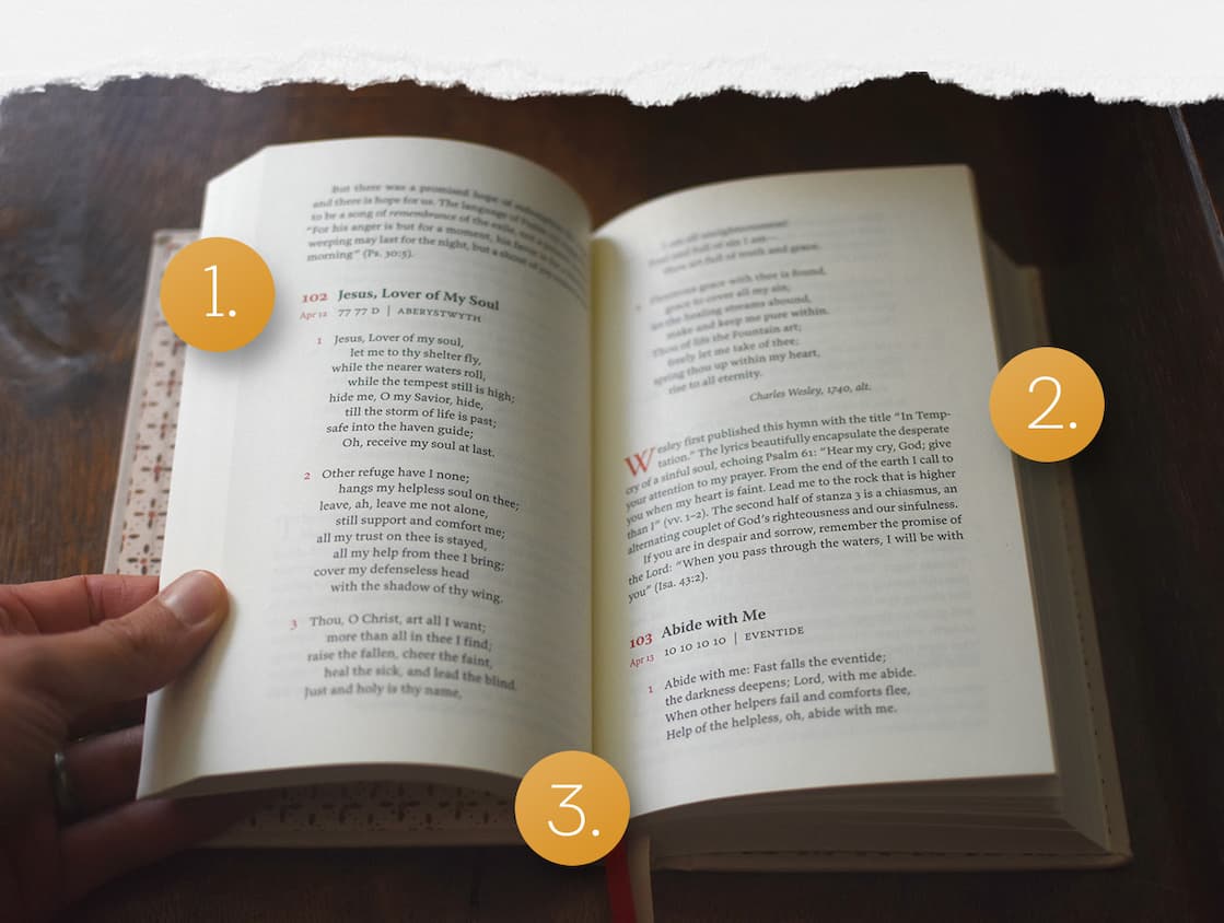 This elegant cloth-bound devotional features 365 hymns from the Middle Ages to the twentieth century, each paired with a brief meditation. Includes a title index and ribbon. Marks hymns for Passion Week and Advent.