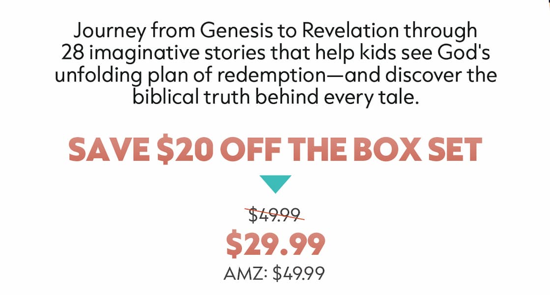 The Redemption Tales series by best-selling children's author Marty Machowski offers a creative presentation of the gospel message by inviting middle-grade readers (ages 8-12) to join the fictional animals who could have witnessed the biggest events of the Bible throughout the Old and New Testaments.  Each book in this four-volume set includes seven stories for a total of twenty-eight retellings from Genesis to Revelation. This set includes The Shadow and the Promise (Book 1), The Prophecy and the Hope (Book 2), The Light and the Life (Book 3), and The Death and the Victory (Book 4).  Each chapter includes Bible study questions that help kids engage with the "truth behind the tales," while offering a fresh perspective on God's overarching story of redemption throughout Scripture. Accompanied by illustrations from Blair Files, the series invites readers to see familiar biblical events in a new and imaginative way.