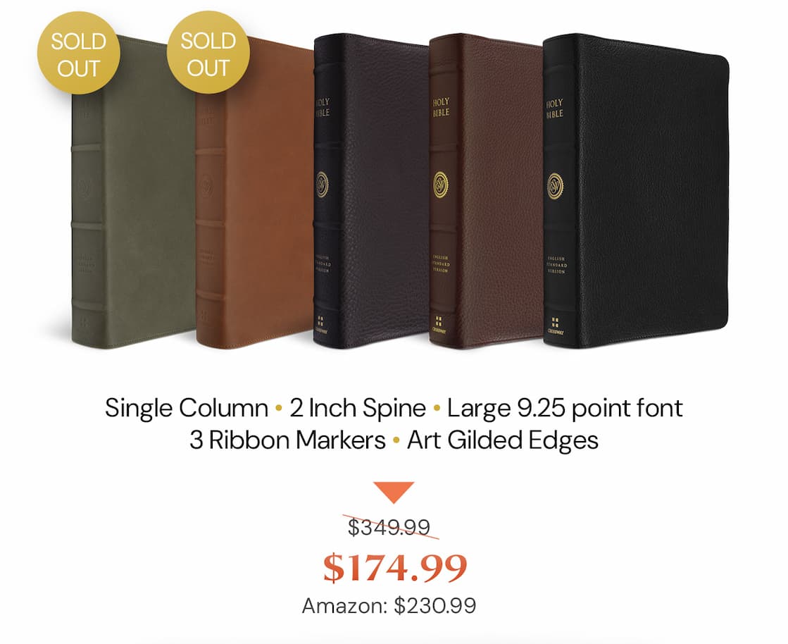 Created with the highest-quality materials, the ESV Heirloom Bible is an elegant Bible printed and bound with superior craftsmanship by Royal Jongbloed in the Netherlands. This Bible features European Bible paper, an extra smooth sewn binding, art gilding, and multiple ribbon markers.  Manufactured with care and precision, the ESV Heirloom Bible is guaranteed to last a lifetime.