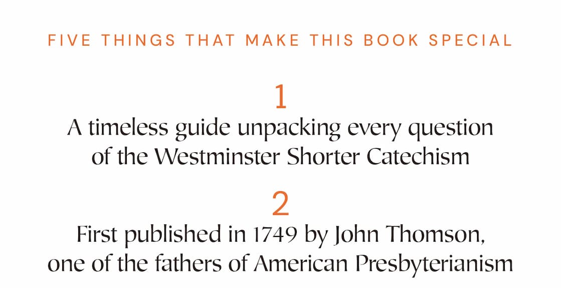 "There is no study of the Catechism quite like this one." - excerpt from Chad Van Dixhoorn's Preface John Thomson’s Explication offers a commentary on the Westminster Shorter Catechism that is approachable by scholars and families alike. Each question and answer of the WSC is listed along with a number of sub-questions which seek to unpack and elucidate the details of the WSC’s questions. A treasure trove for pastors and parents, Thomson’s Explication delivers unique insights into one of the crown jewels of the Reformed Catechetical tradition.