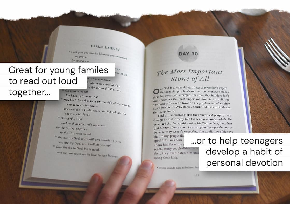 God saves me and honors me; my mighty rock, my castle, is God. (Ps. 62:7)  Introduce your children to the Psalms—and to the Savior the Psalms reveal—in this gospel-centered family devotional. Bible scholar Iain Duguid provides child-friendly translations of select psalms along with short, Christ-focused readings and prayers.