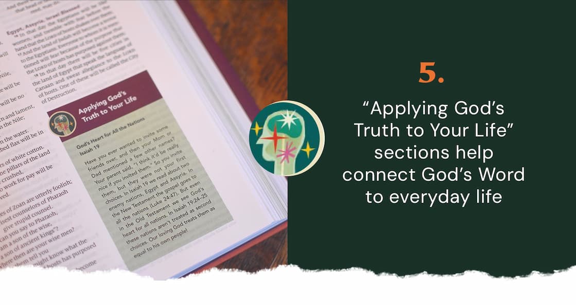 Illustrated ESV Bible Filled with Fun Resources to Help Children Learn and Apply God's Word When children are ready for a Bible of their own, choose one that captures their attention and helps them understand God's plan of redemption. ESV The Biggest Story Holy Bible for Kids is perfect for ages 6-12. Each book of the Bible opens with a colorful 3-page introduction that includes a summary, timeline, information about the author, character profiles, and more. Near the end of every chapter, "Digging Deeper" sections recap the passage and prompt kids to "Learn, Reflect, Discover, and Pray" about what they've just read.