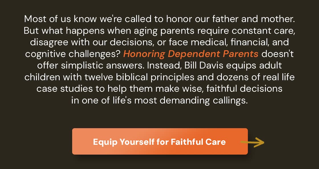How do we honor parents who depend on us in ways they never have before? Medical crises, complicated relationships, limited finances, differing values, and competing obligations create situations without easy answers.  Guided by 12 biblical principles, elder and ethicist Bill Davis answers raw real-life questions and uses extensive case studies, based on dozens of interviews, to address a broad range of dilemmas. No matter your situation, here you will find scriptural wisdom and practical advice to guide your decision-making.