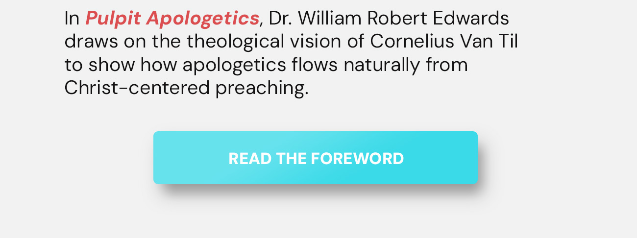 Preaching and apologetics were never meant to be strangers.  How should apologetics shape the pulpit? How do we expose unbelief while exalting the sufficiency of Christ? How do we preach sermons that both commend the gospel persuasively and confront unbelief faithfully? For too long, preaching and the defense of the faith have been treated as separate callings—one for heralding truth, the other for answering objections. But in the New Testament, they are tied at the hip: proclamation carries its own persuasion, and apologetics flows through the veins of gospel preaching.  In Pulpit Apologetics, Dr. William Robert Edwards draws on the theological vision of Cornelius Van Til to show how apologetics flows naturally from Christ-centered proclamation. Rather than seeing apologetics as a bolt-on argument or academic exercise, Edwards demonstrates that true persuasion comes through pressing the claims of Christ upon the conscience in the very act of preaching.  This book is for preachers, seminarians, and church leaders who long to press the crown rights of Christ with clarity, boldness, and persuasion in an age of skepticism and unbelief.