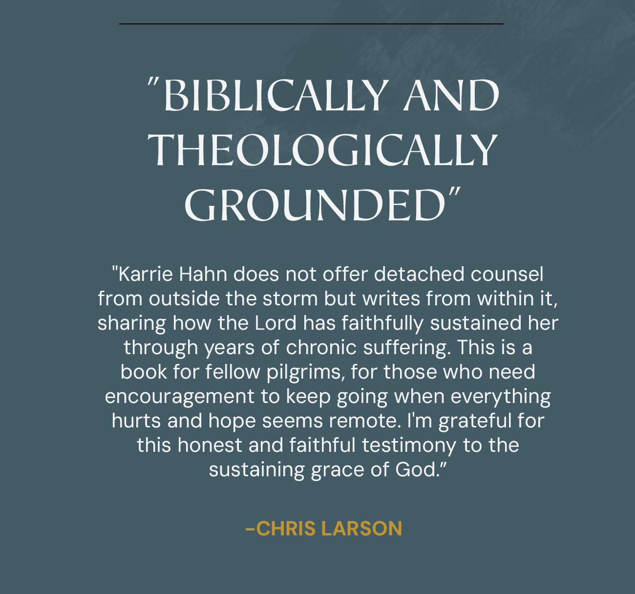 How do Christians endure suffering that upends every aspect of life—perhaps permanently? Comprehensive and chronic suffering can assault our faith, strain our relationships, and leave others in the church unsure how to help. A shaky theology of suffering—others’ or our own—only compounds our hurt. In this honest, direct, and compassionate guide, Karrie Hahn tackles the hard questions: What does affliction reveal about who God is and how he relates to us? How can we move forward when we are devastated by pain? She helps sufferers keep walking by faith—and equips other believers to walk with them for the long haul.