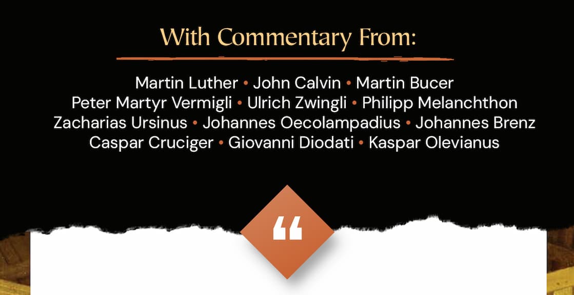The Reformation Commentary on Scripture follows an ancient practice of biblical commentary, in which the scriptural texts are explained by passages collected from the interpretations of the church.