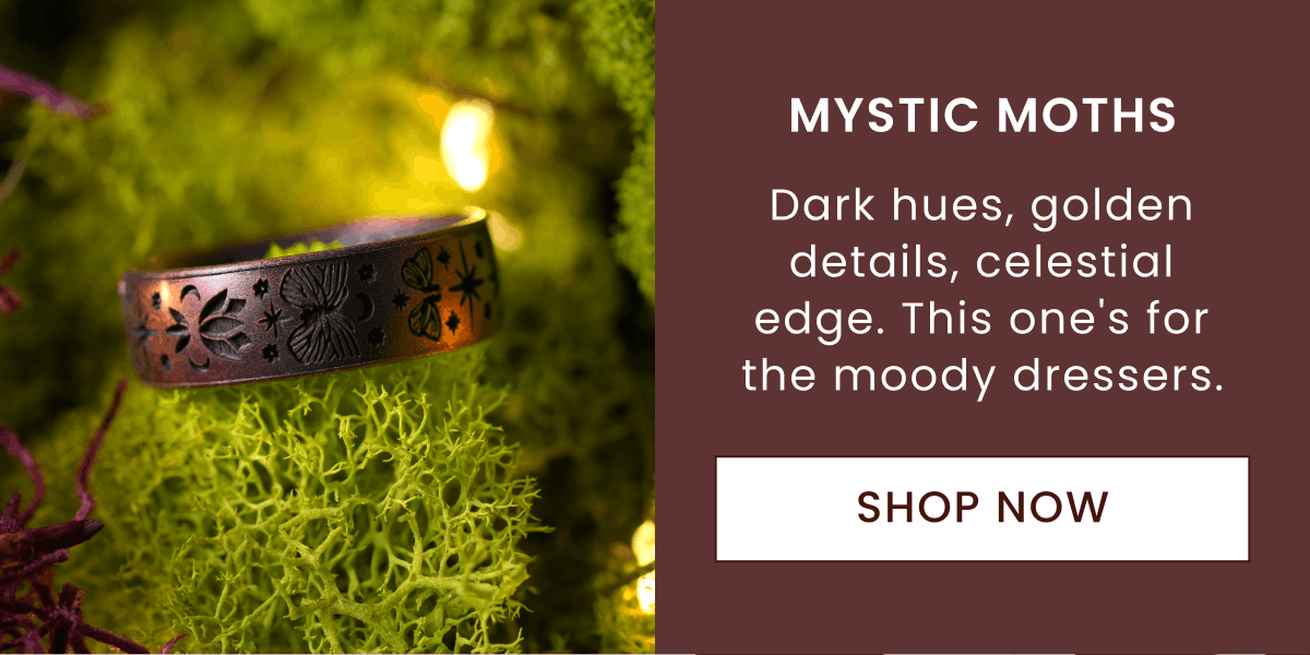 Mystic Moths | Dark hues, golden details, celestial edge. This one's for the moody dressers. | Shop Now