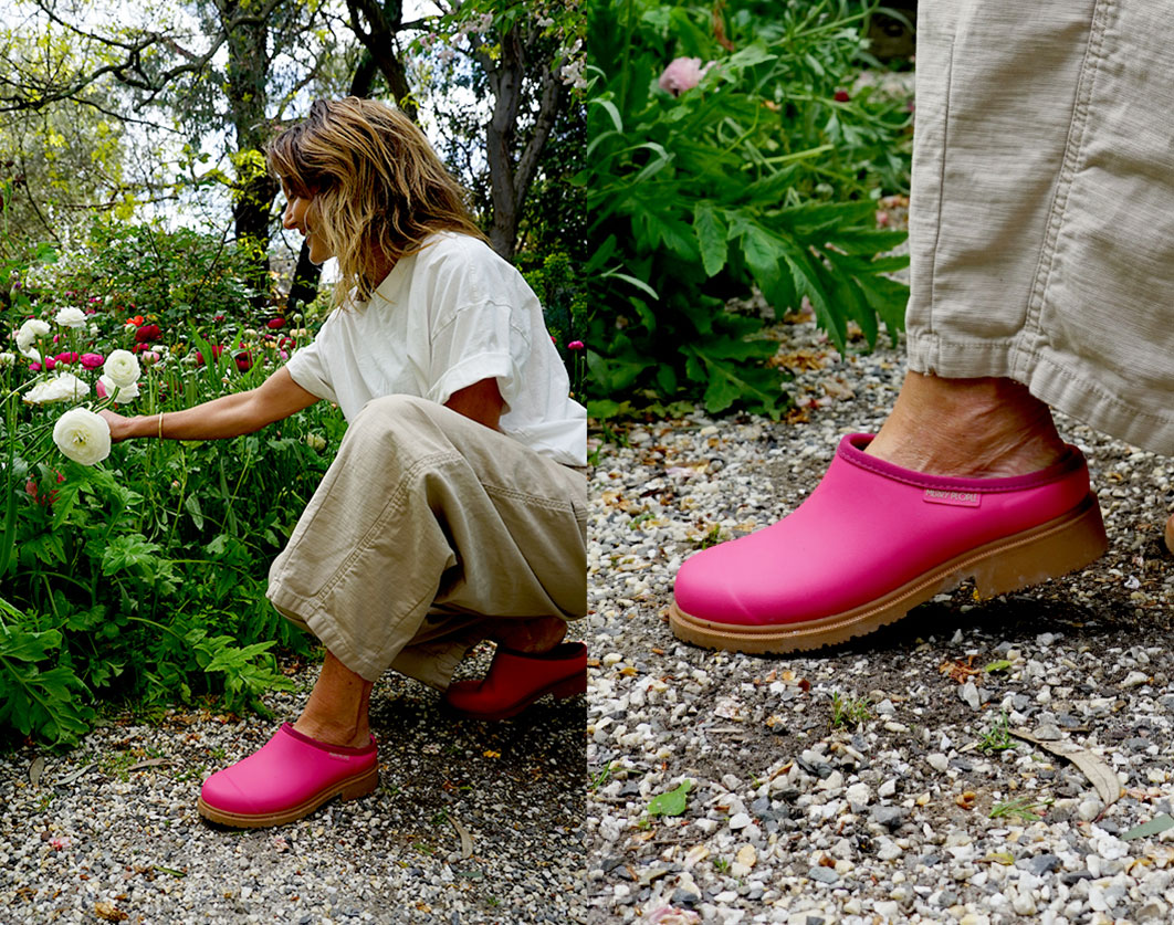 Emma wears Fuchsia Billie Clog