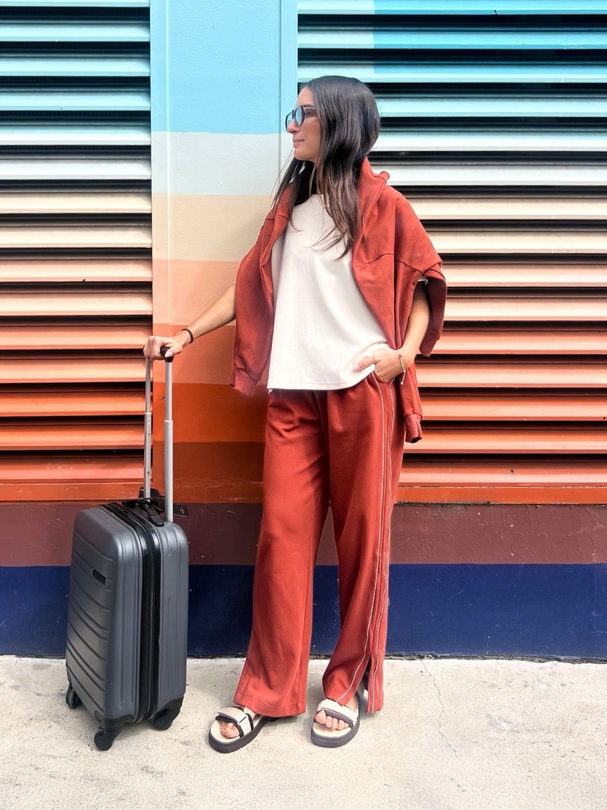 Jazz wears Sand & Chocolate Lochie Sandal