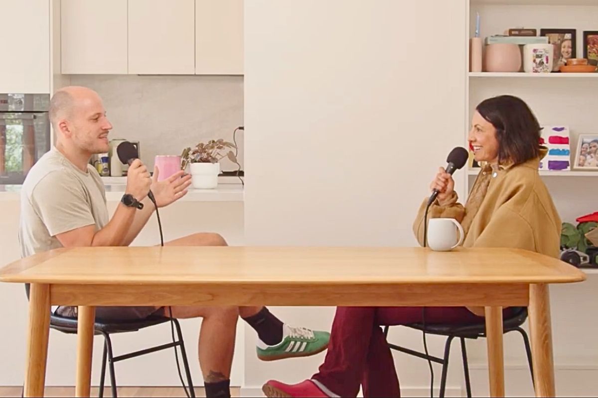 Nick interviewing Dani on None of Your Business Podcast