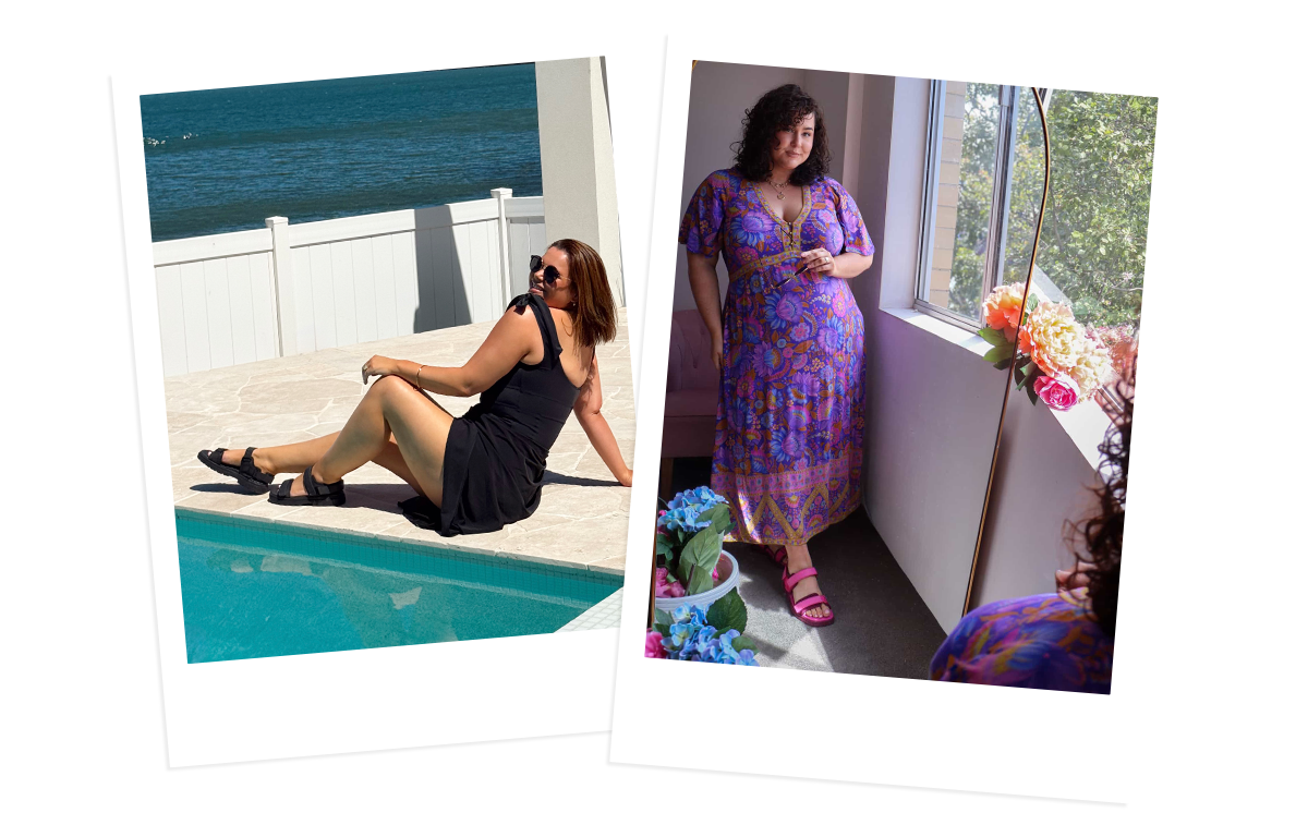 @itskatejanmaree & @stace_mcgregs wears Black Lochie Sandal & Mixed Berry Lochie Sandal