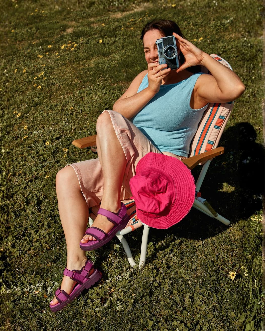 Izzie wears Mixed Berry Lochie Sandal