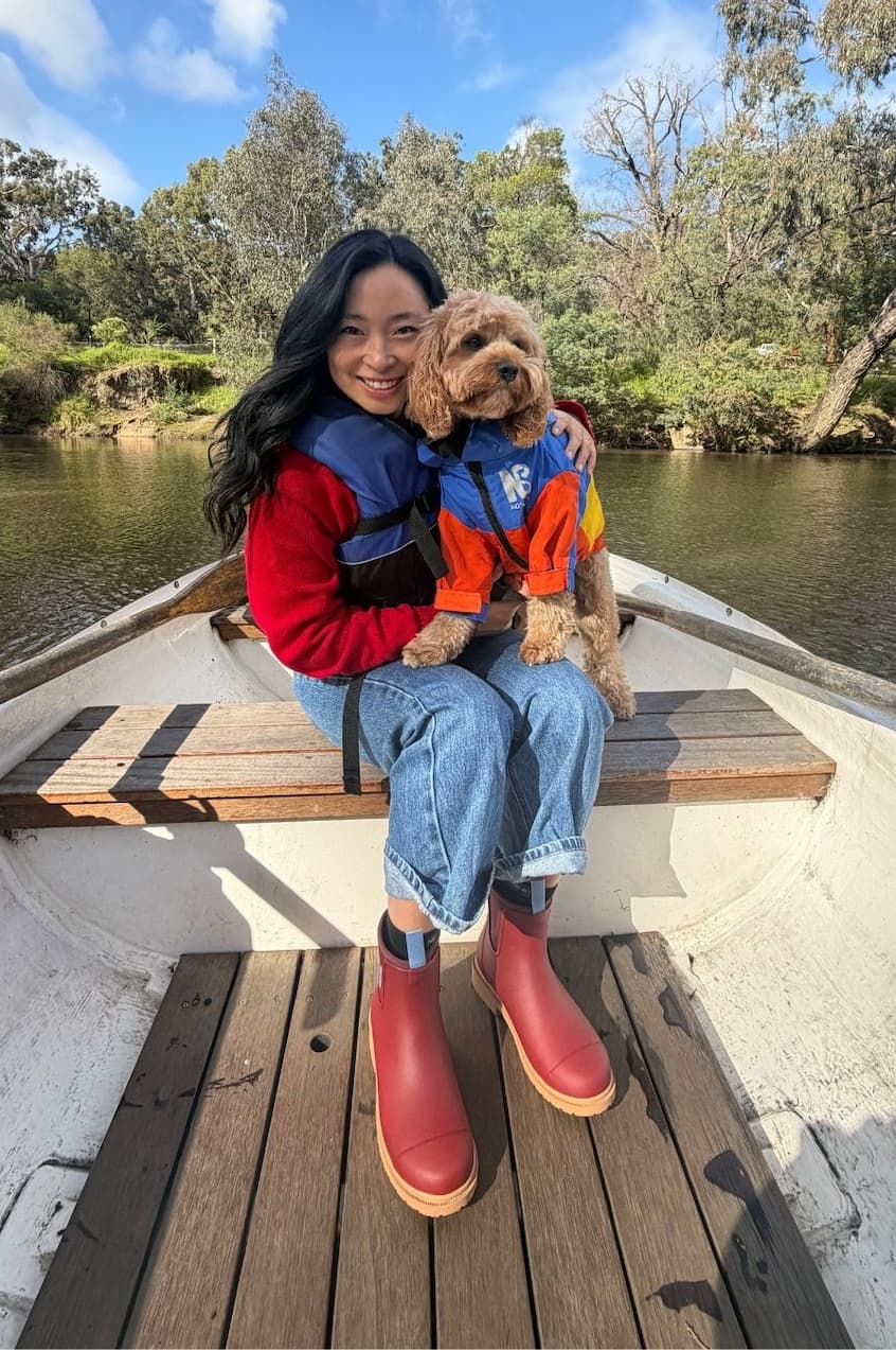 Bianca wears Brick Red Bobbi Boots at Studley Boat House