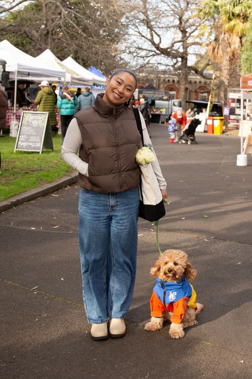 Bianca wears Sand Bobbi Boots at Abbotsford Farmers Market