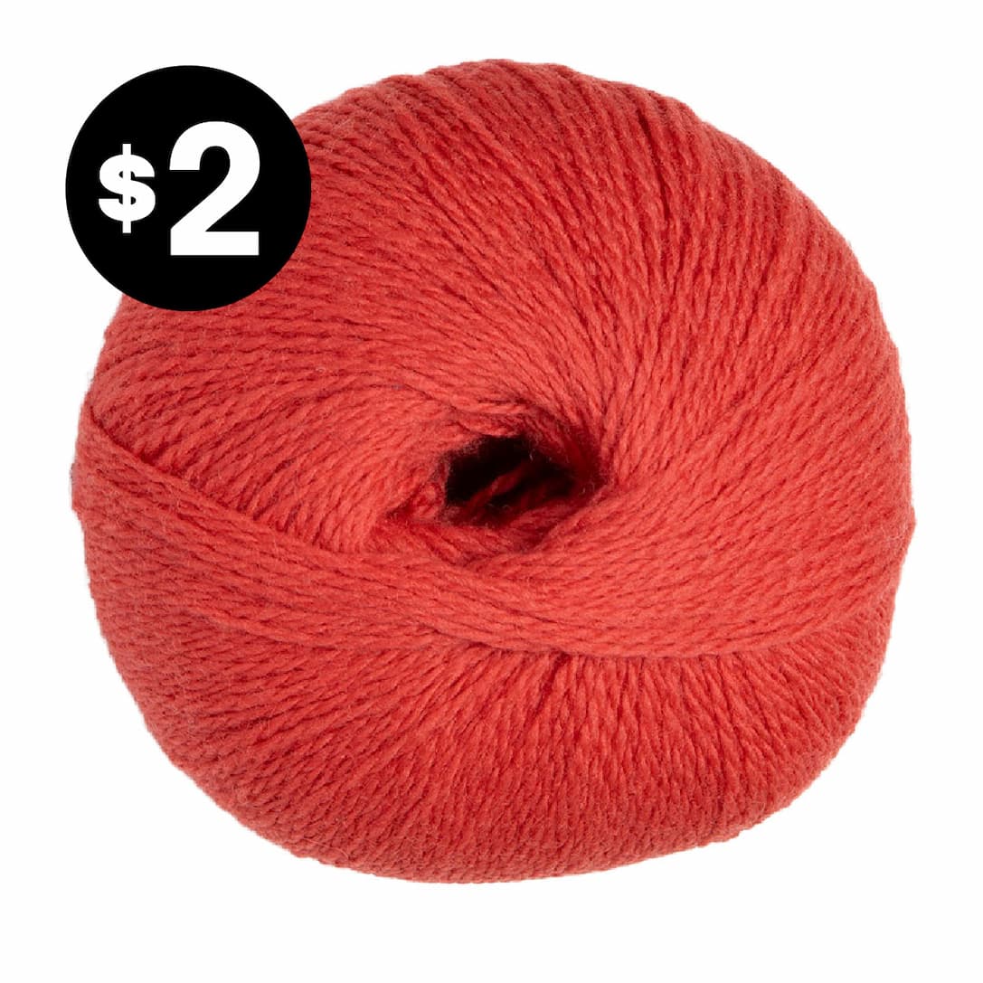 Image: A ball of red wool yarn. Text: $2 >>