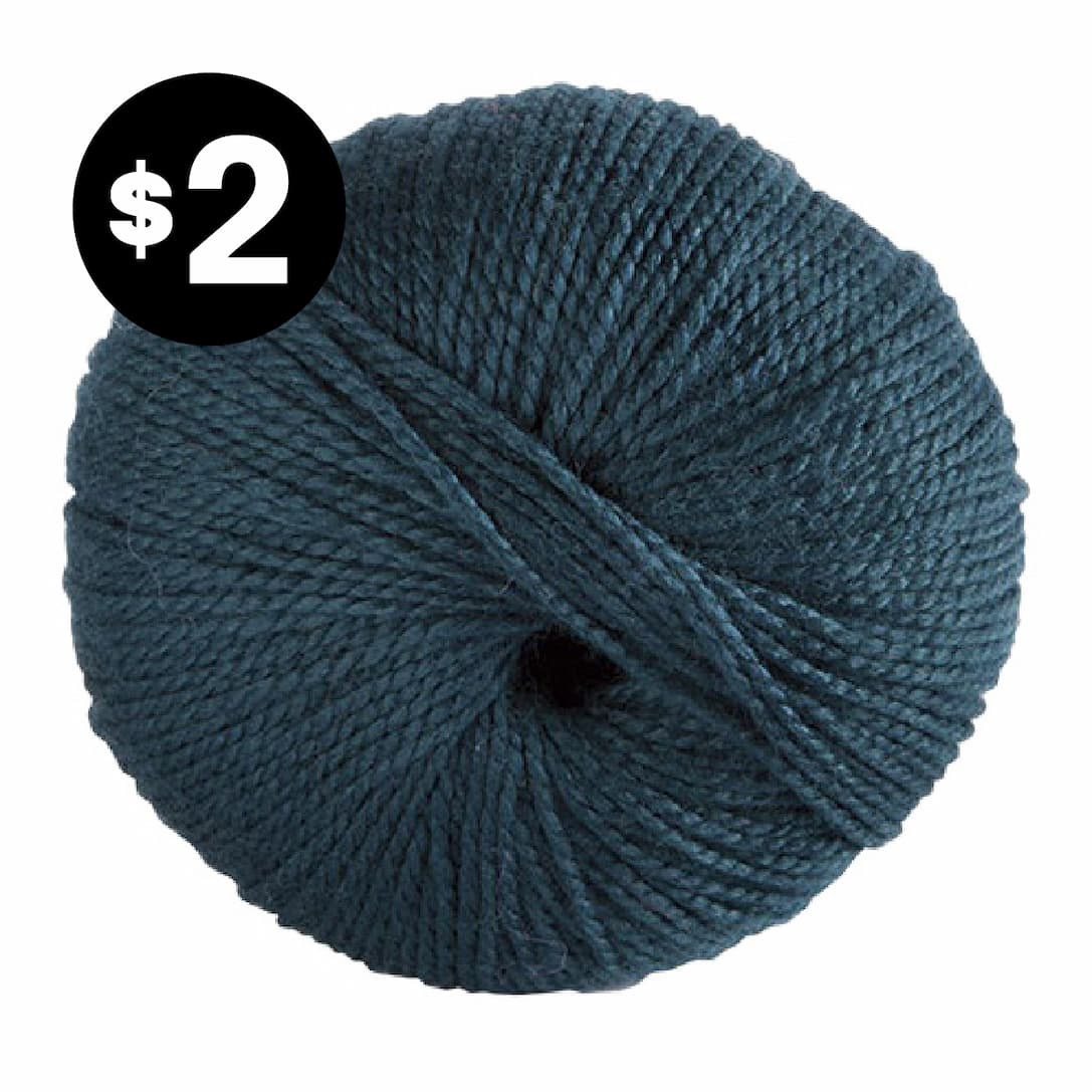 Image: A ball of dark greenish teal twisted yarn. Text: $2 >>
