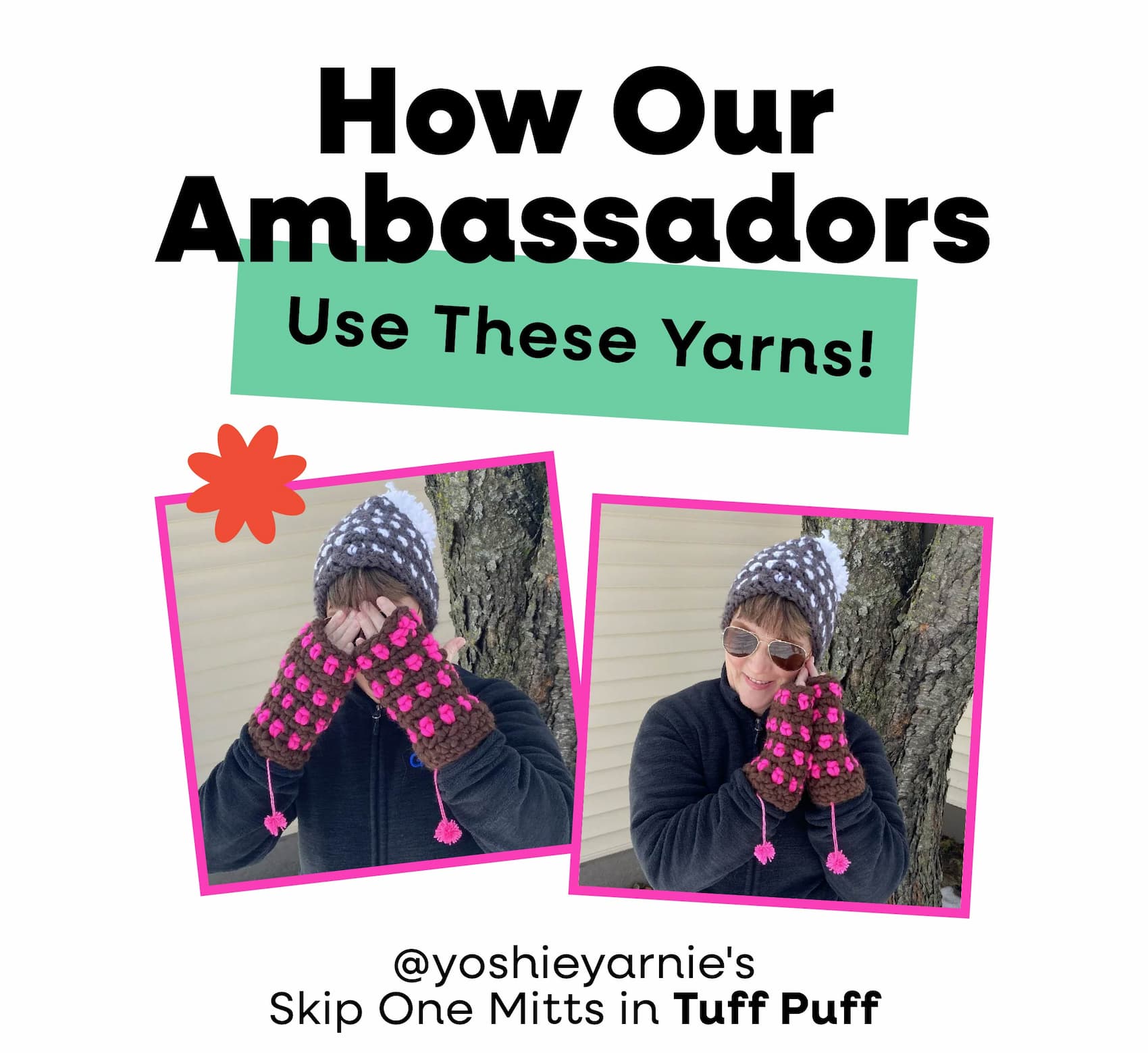 How Our Ambassadors Use These Yarns  @yoshieyarnie's Skip One Mitts in Tuff Puff