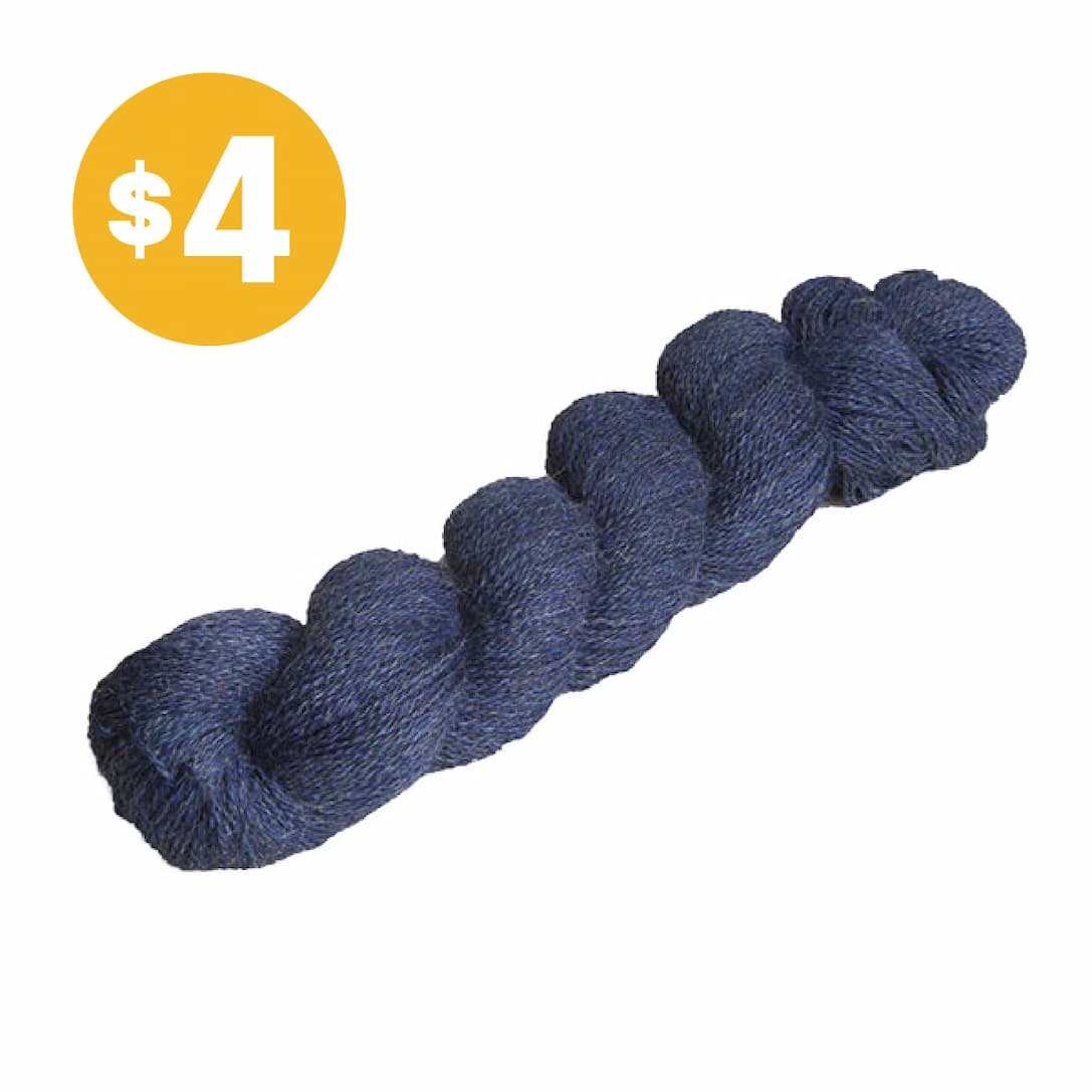 Image: A skein of dark blue yarn. Text: $4 >>