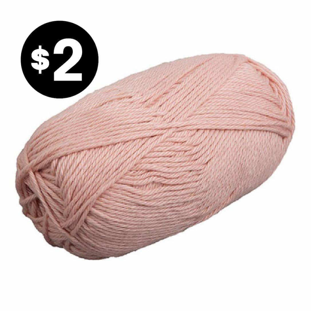 Image: A skein of light pink yarn. Text: $2 >>