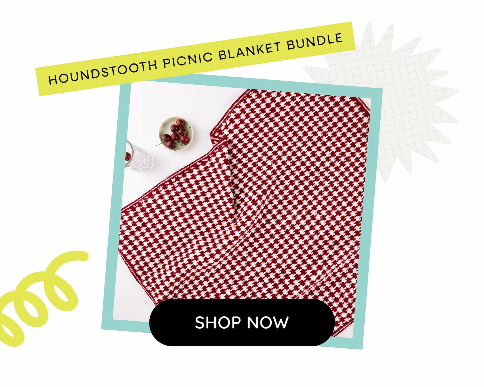 Houndstooth Picnic Blanket Bundle. Shop Now. A handmade crocheted red and white picnic blanket