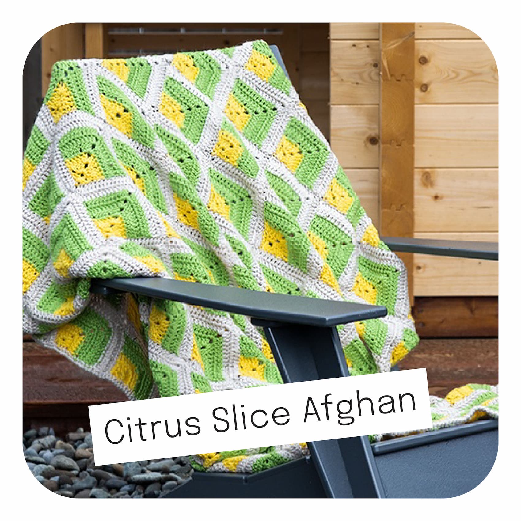 Image: A crocheted afghan. Text: Citrus Slice Afghan >>