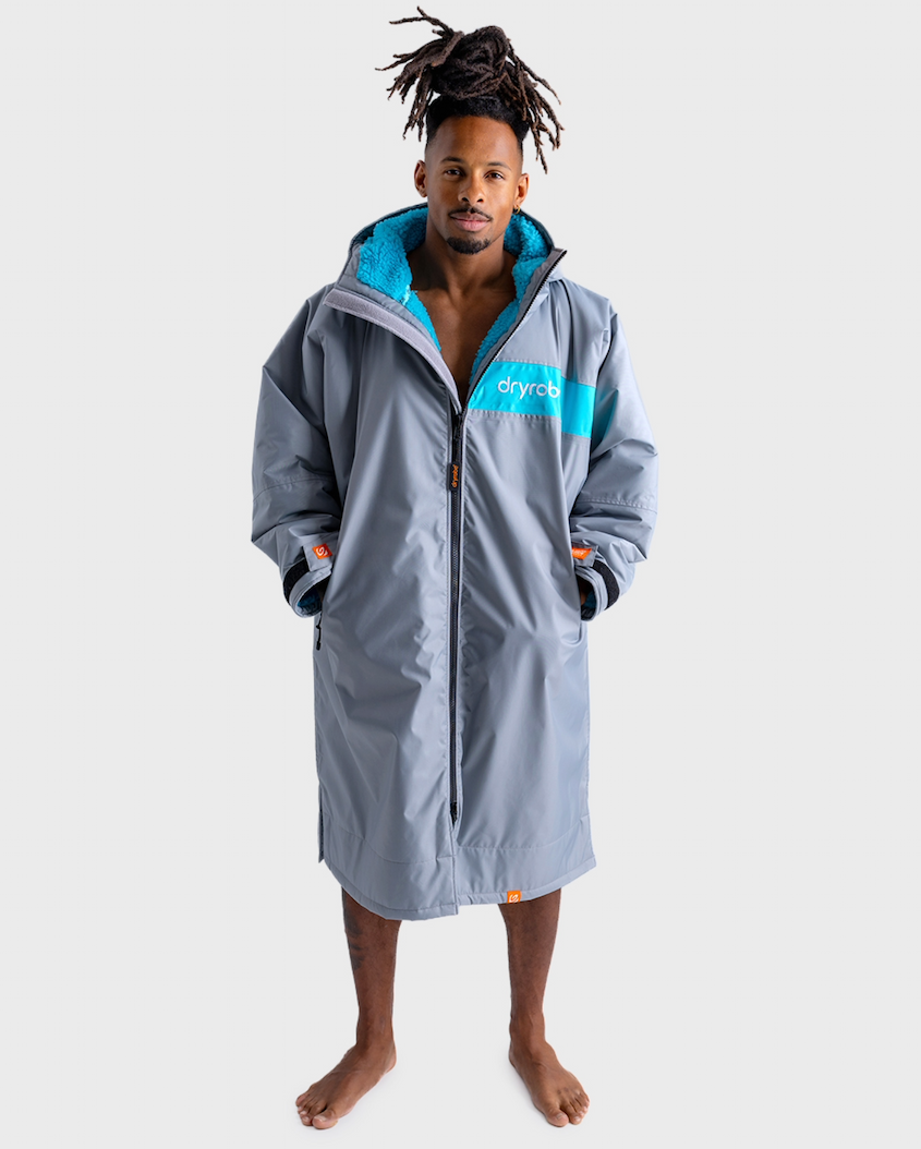 Dryrobe® Advance Long Sleeve Changing Robe in Light Grey Turquoisec