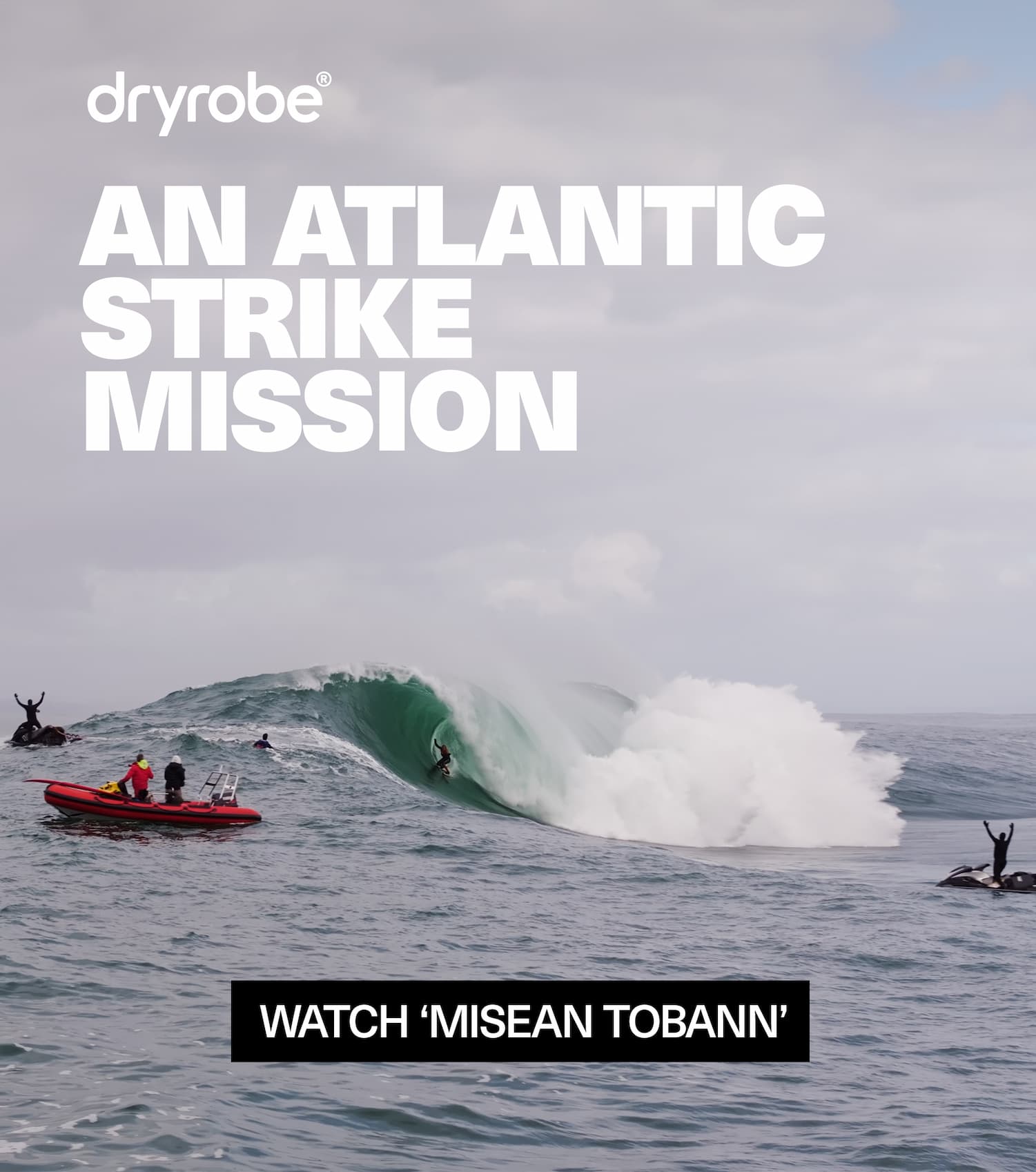 Big wave surfer catching a monster wave in Ireland
