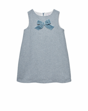 Georgina Bow Pinafore Dress, Blue Herringbone