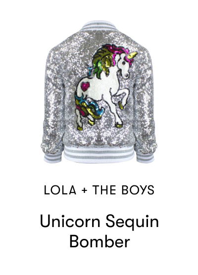 Lola + The Boys Unicorn Sequin Bomber 