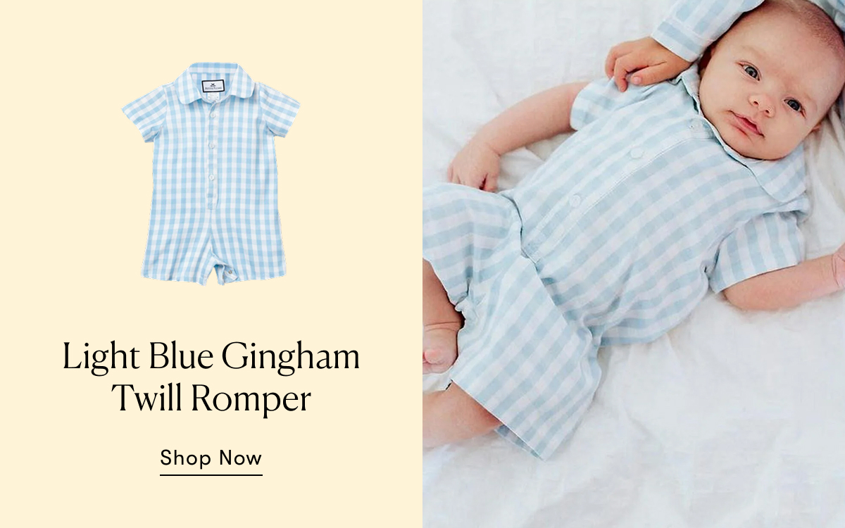 Light Blue Gingham Twill Romper