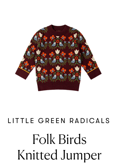 Brand: Little Green Radicals | Product: Folk Birds Knitted Jumper