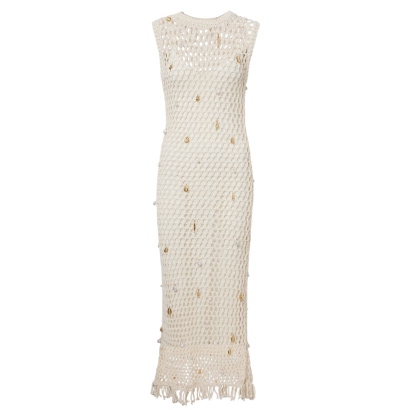Simkhai Dress Midi CORALIA KNIT CHARMED White with Cotton and Nylon Mesh Details for Women Long