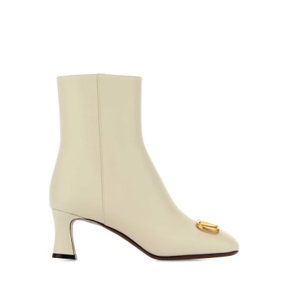 Valentino Garavani Ivory Leather Vlogo Signature Ankle Boots