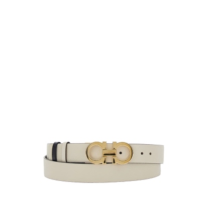 Ferragamo White Belt with Gancini Buckle and Logo Lettering in Leather for Women Calf