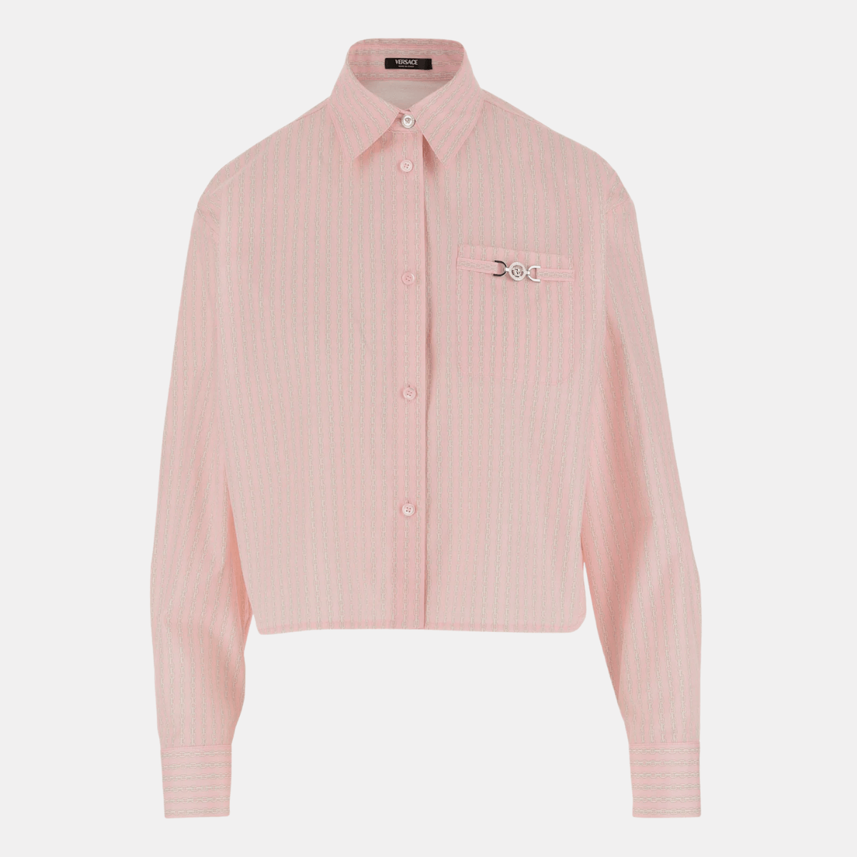 Versace Cotton Crop Shirt With Pinstripe Chain Pattern