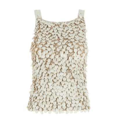 P.A.R.O.S.H. Beige Sleeveless Rhinestoned Top in Tech Fabric Stretch Woman Polyamide Elastane Tops
