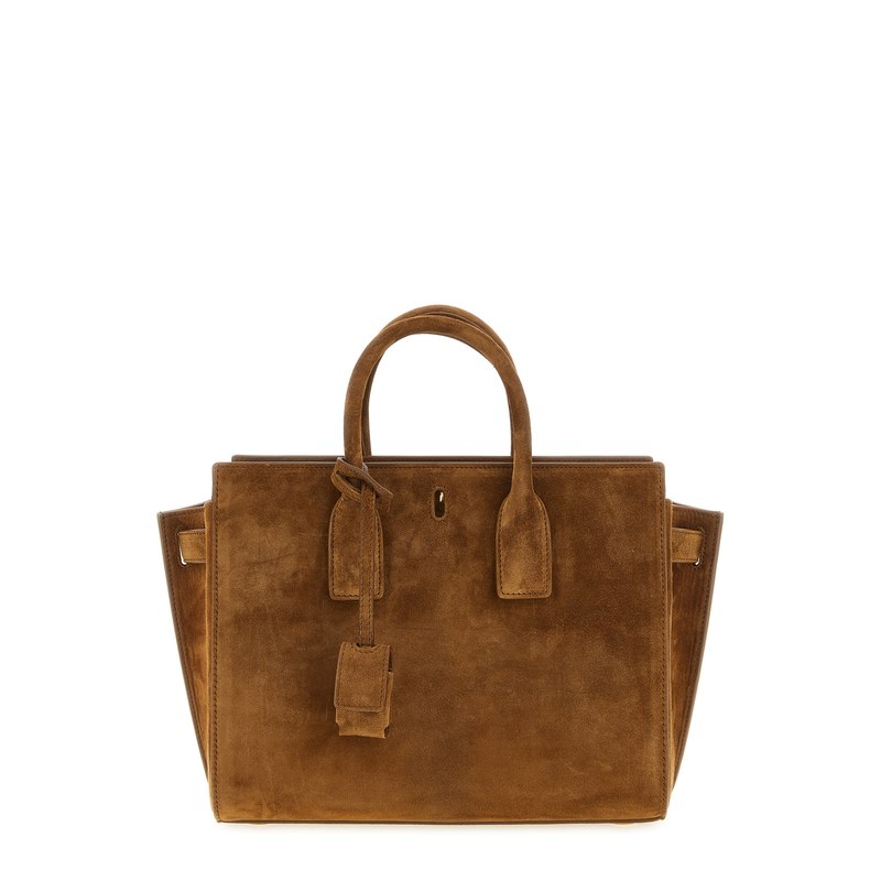 Saint Laurent Suede Top Handle Bag — Brown